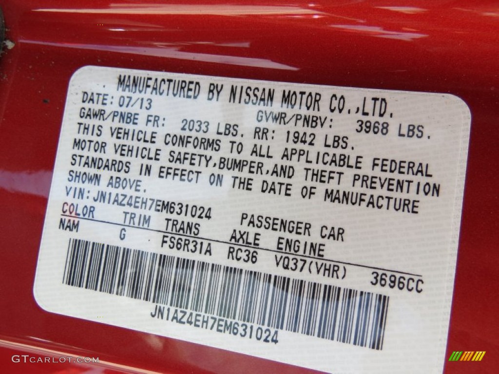 2014 370Z Color Code NAM for Magma Red Photo #86713206