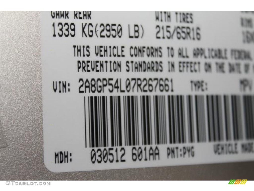 2007 Chrysler Town & Country Touring Color Code Photos