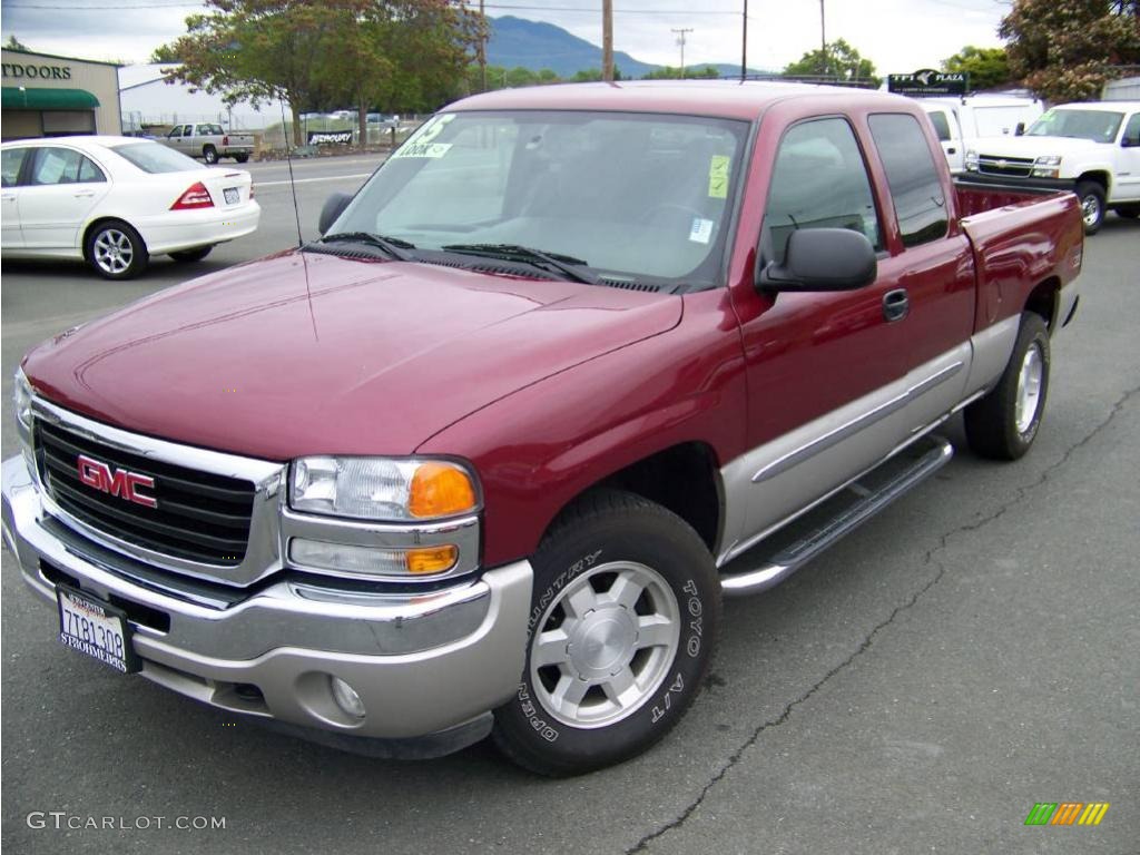 2005 Sierra 1500 SLE Extended Cab 4x4 - Sport Red Metallic / Pewter photo #1
