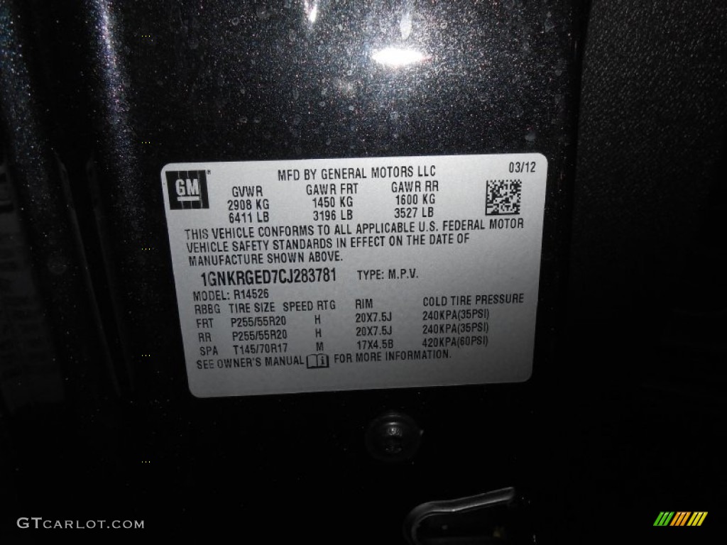 2012 Traverse LT - Black Granite Metallic / Ebony photo #25