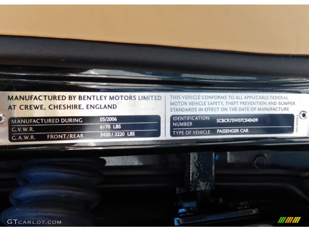 2007 Bentley Continental GT Standard Continental GT Model Info Tag Photo #86759088
