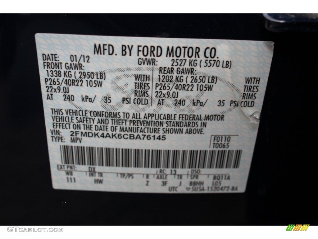 2012 Edge Color Code DX for Dark Blue Pearl Metallic Photo #86774980