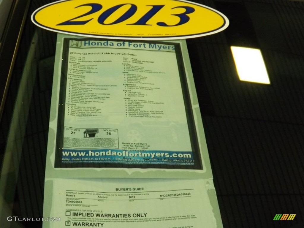 2013 Accord LX Sedan - Crystal Black Pearl / Black photo #11