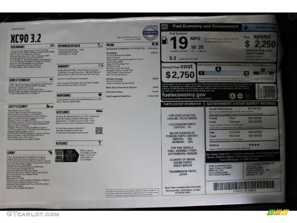 2014 Volvo XC90 3.2 Window Sticker Photo #86796006