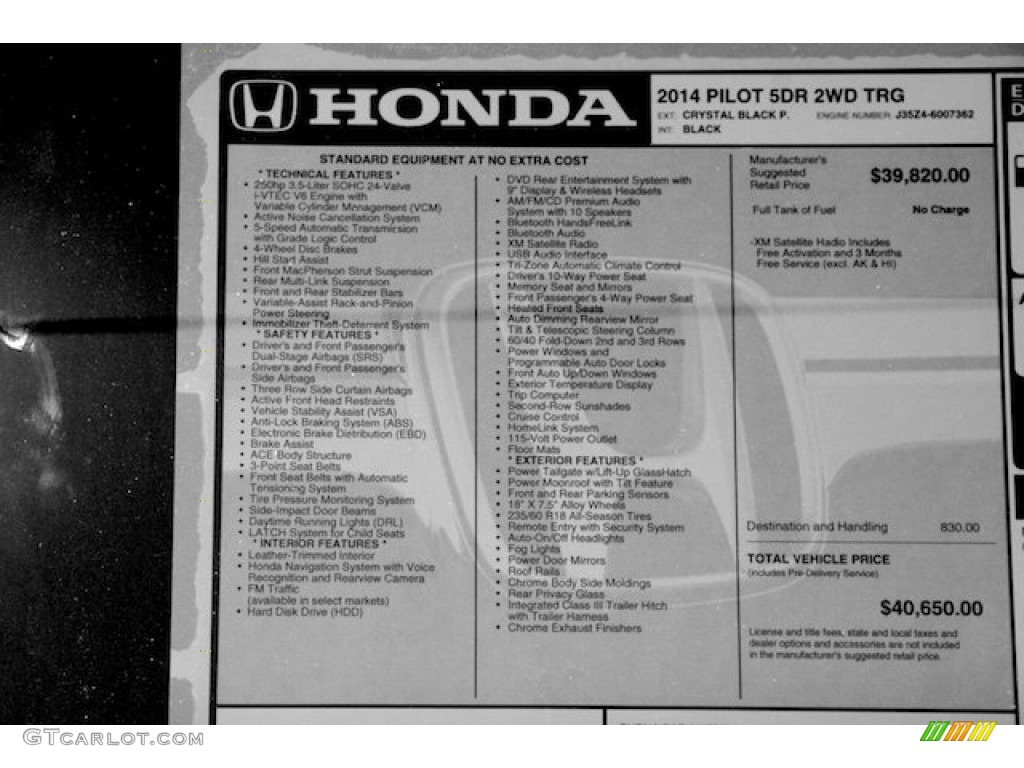 2014 Honda Pilot Touring Window Sticker Photo #86810121