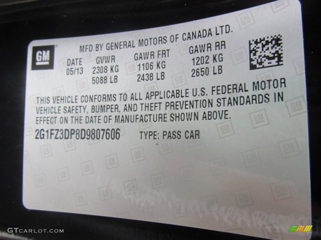 2013 Chevrolet Camaro ZL1 Convertible Info Tag Photo #86816981