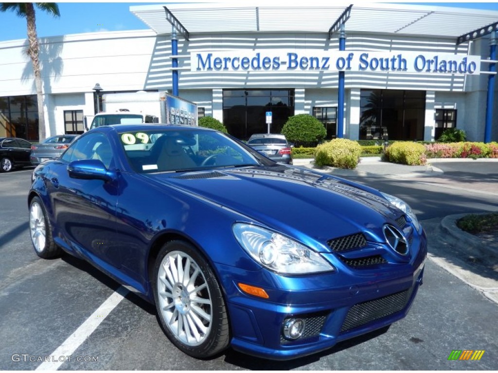 2009 SLK 350 Roadster - Orion Blue Metallic / Black/Beige photo #1