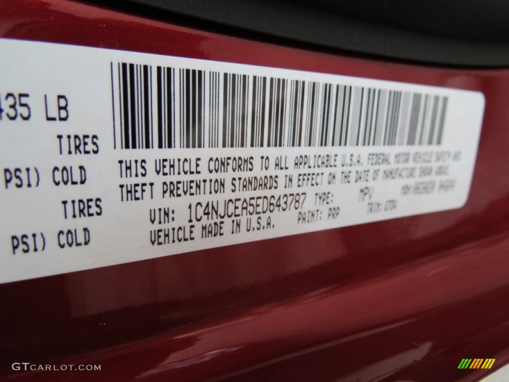 2014 Compass Color Code PRP for Deep Cherry Red Crystal Pearl Photo #86830094