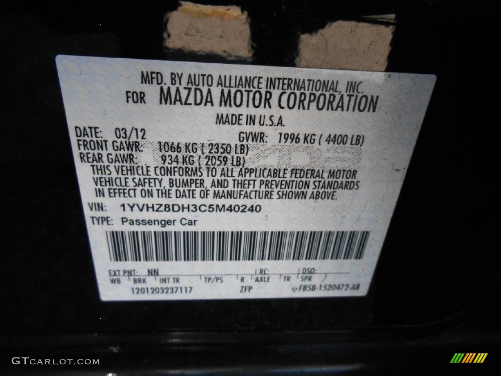 2012 MAZDA6 i Touring Sedan - Ebony Black / Black photo #20