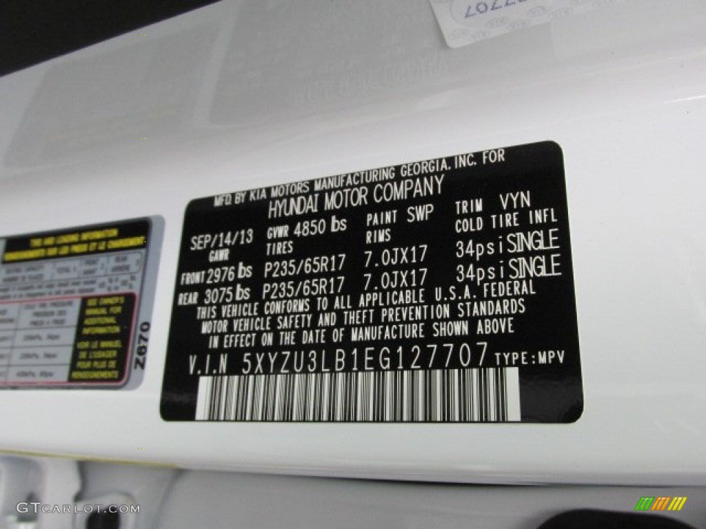 2014 Santa Fe Sport Color Code SWP for Frost White Pearl Photo #86842079
