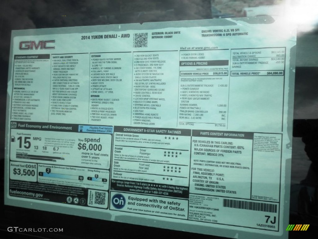 2014 GMC Yukon Denali AWD Window Sticker Photos