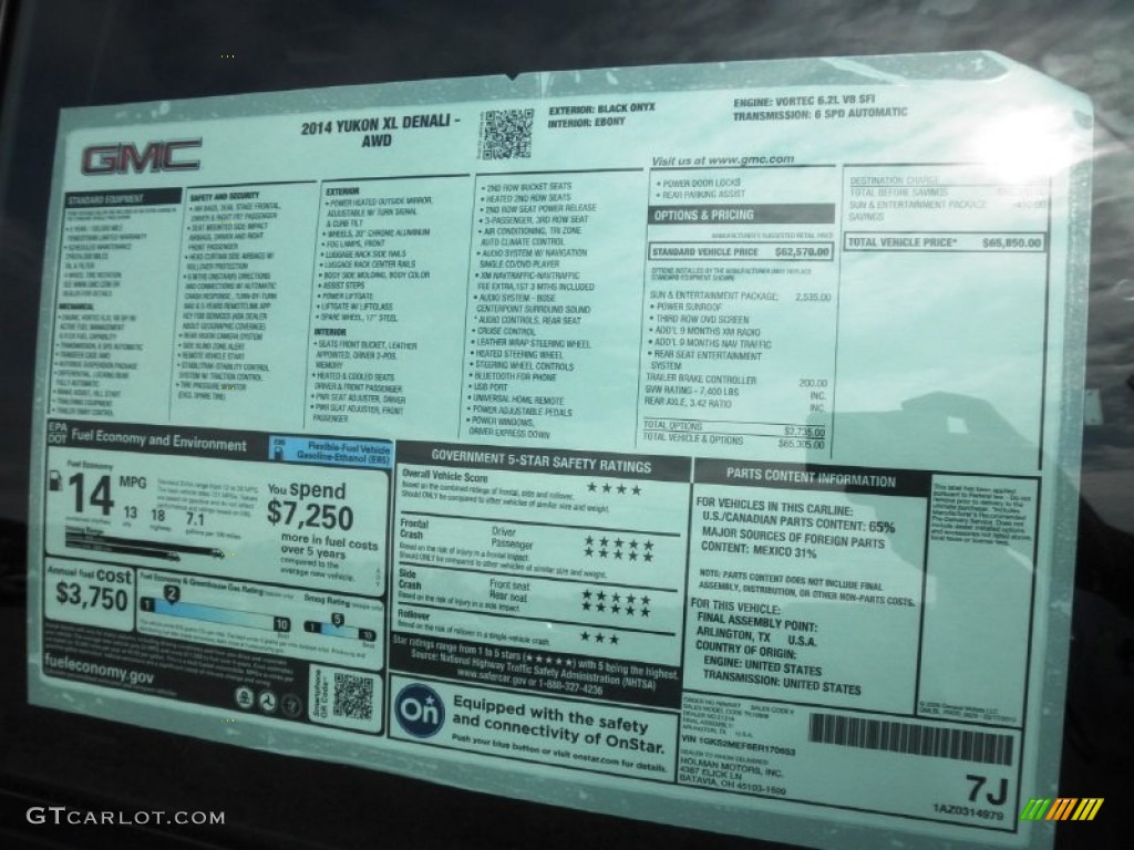 2014 GMC Yukon XL Denali AWD Window Sticker Photos
