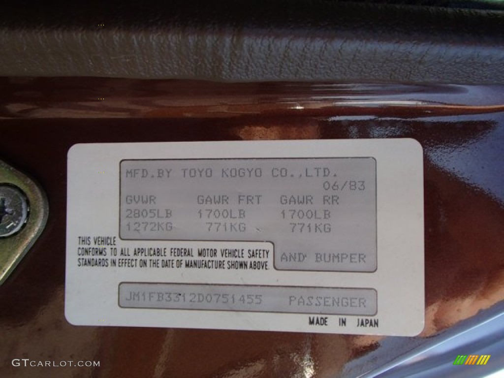 1983 Mazda RX-7 Coupe Info Tag Photo #86877102