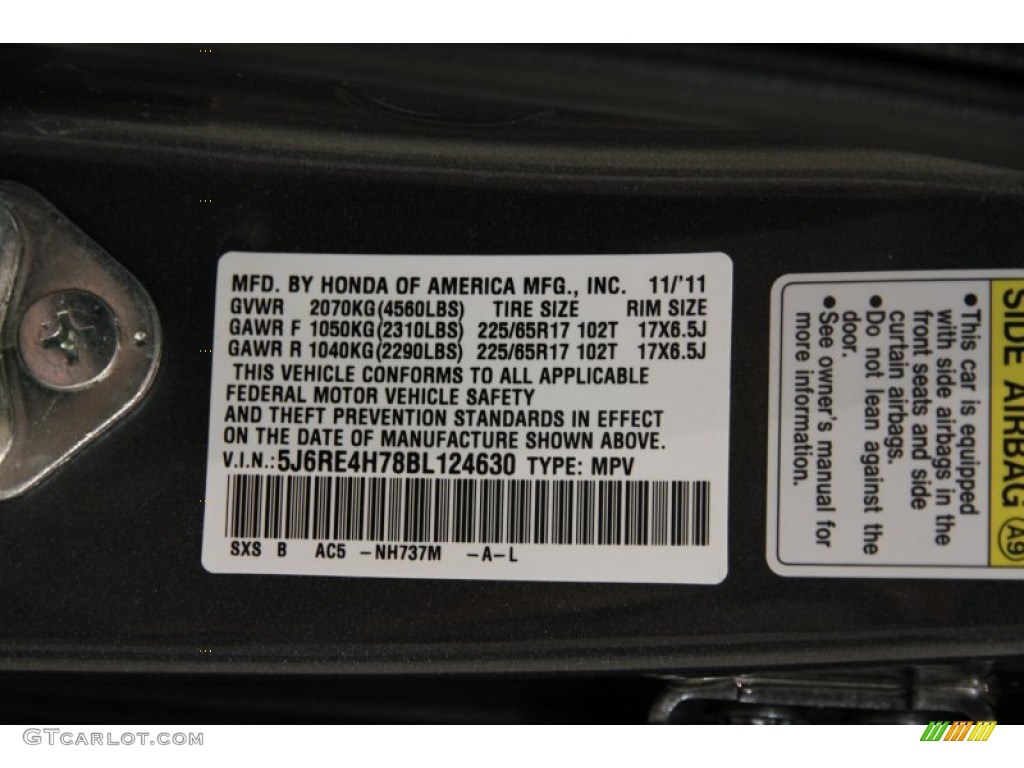 2011 CR-V EX-L 4WD - Polished Metal Metallic / Black photo #17