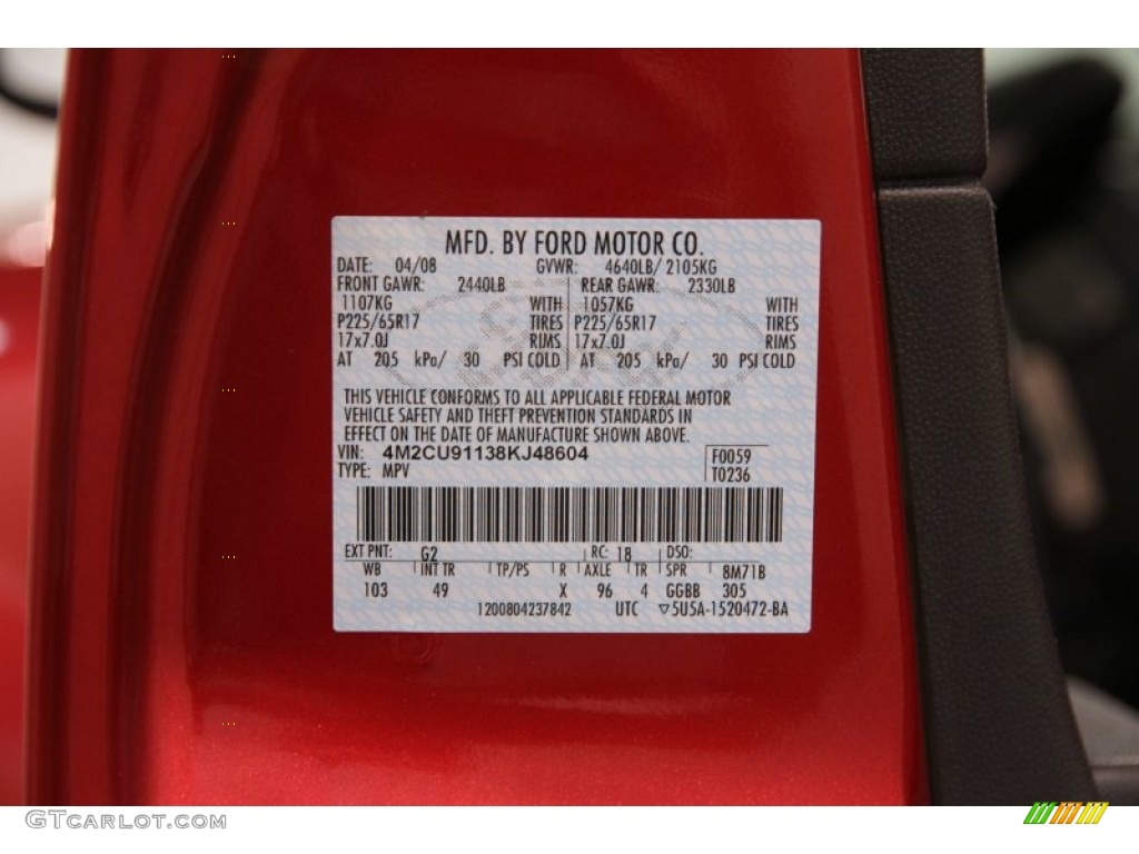 2008 Mariner V6 4WD - Vivid Red Metallic / Black photo #17