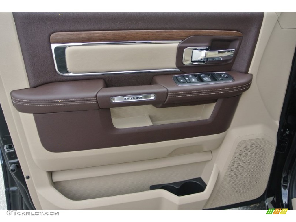 2014 Ram 1500 Laramie Crew Cab 4x4 Canyon Brown/Light Frost Beige Door Panel Photo #86921995