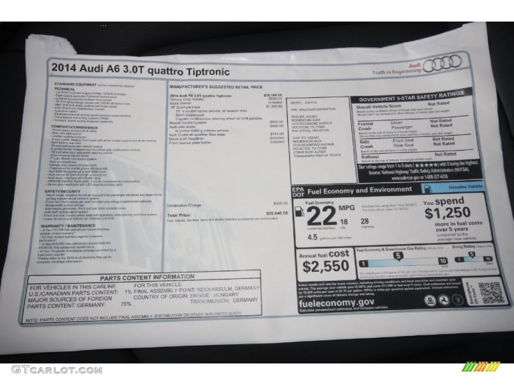2014 A6 3.0T quattro Sedan - Oolong Gray Metallic / Black photo #34