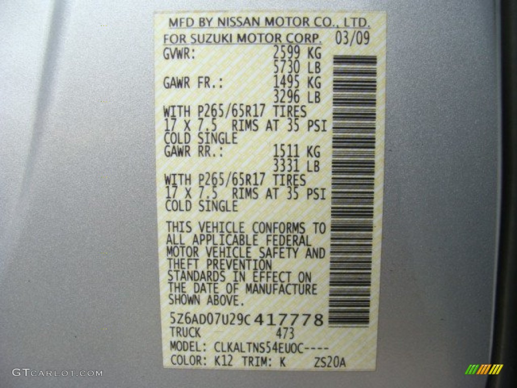 2009 Suzuki Equator Crew Cab Color Code Photos