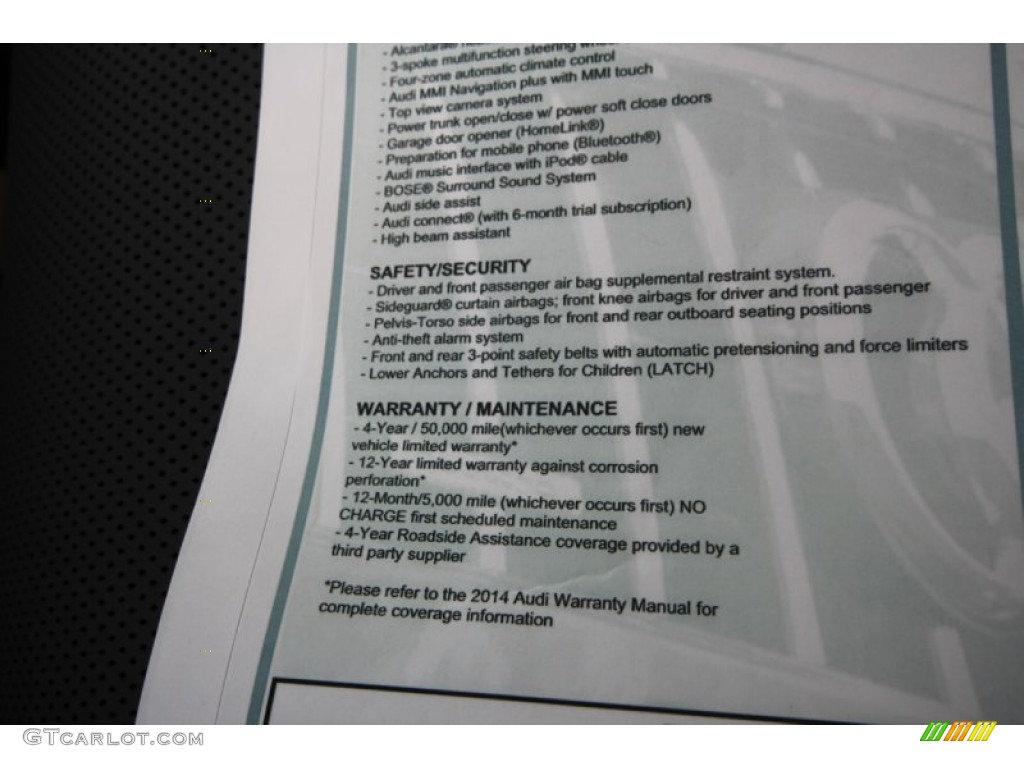 2014 Audi S8 quattro S Window Sticker Photo #86929765