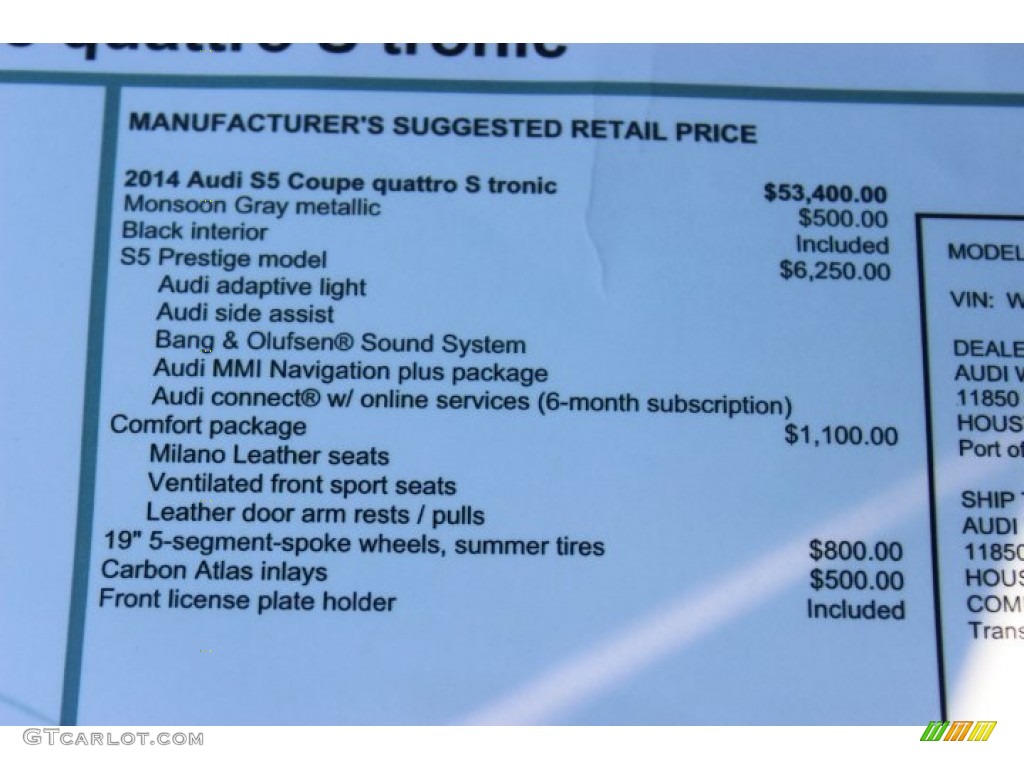 2014 Audi S5 3.0T Prestige quattro Coupe Window Sticker Photo #86941639