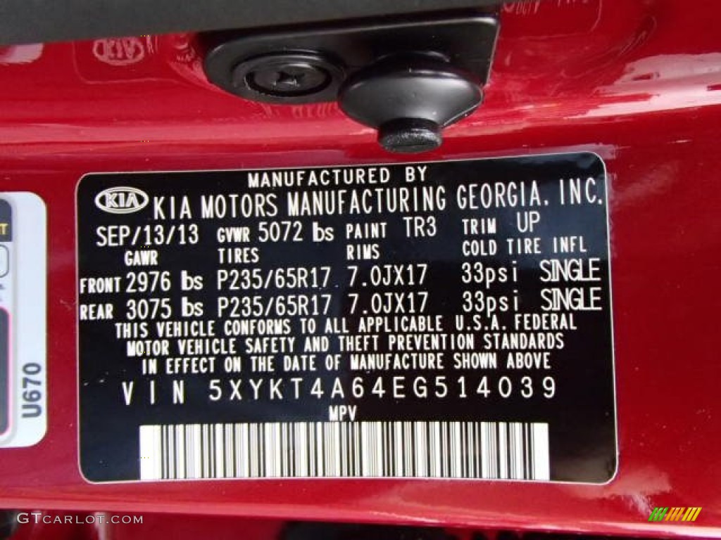 2014 Sorento Color Code TR3 for Remington Red Photo #86969590