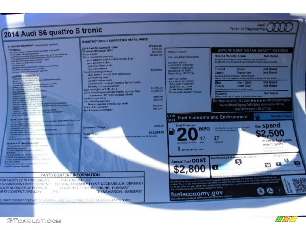 2014 Audi S6 Prestige quattro Sedan Window Sticker Photo #86970223