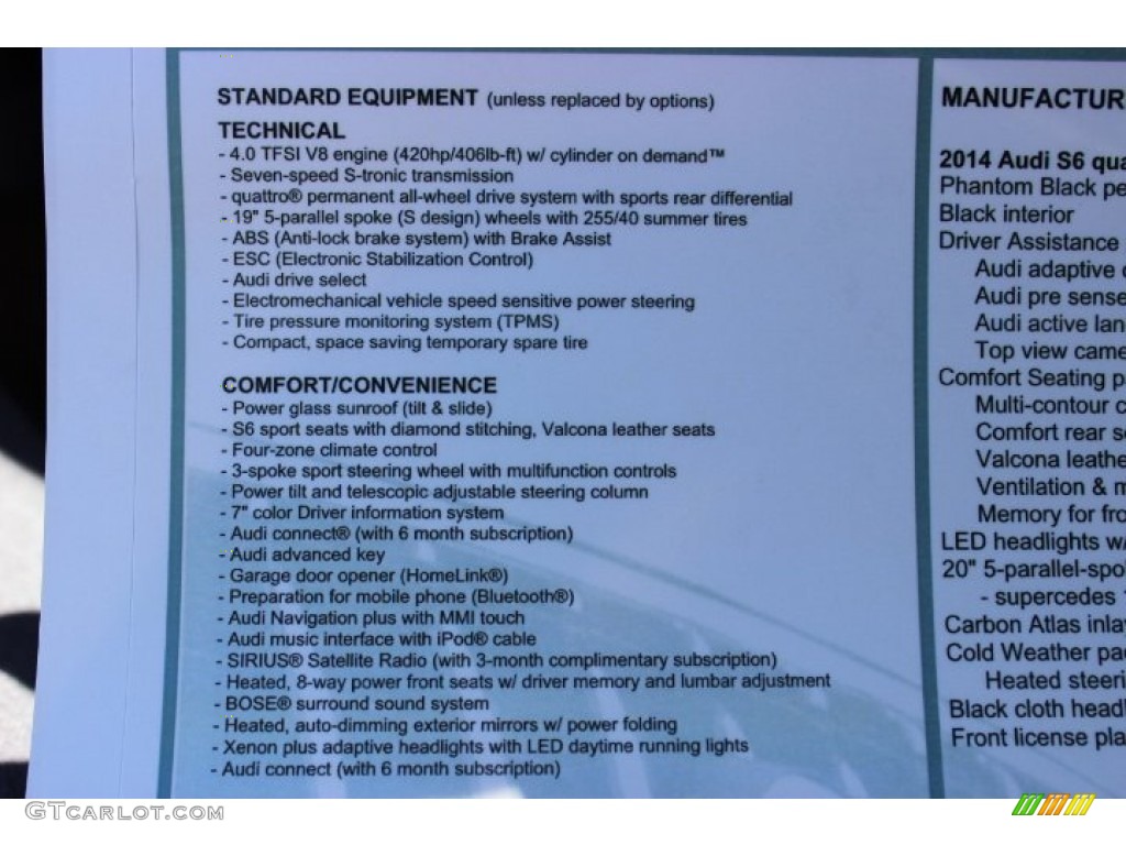 2014 Audi S6 Prestige quattro Sedan Window Sticker Photo #86970265