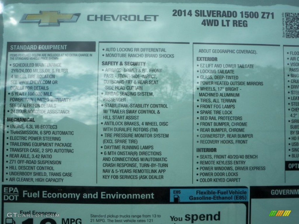 2014 Chevrolet Silverado 1500 LT Regular Cab 4x4 Window Sticker Photo #86973103