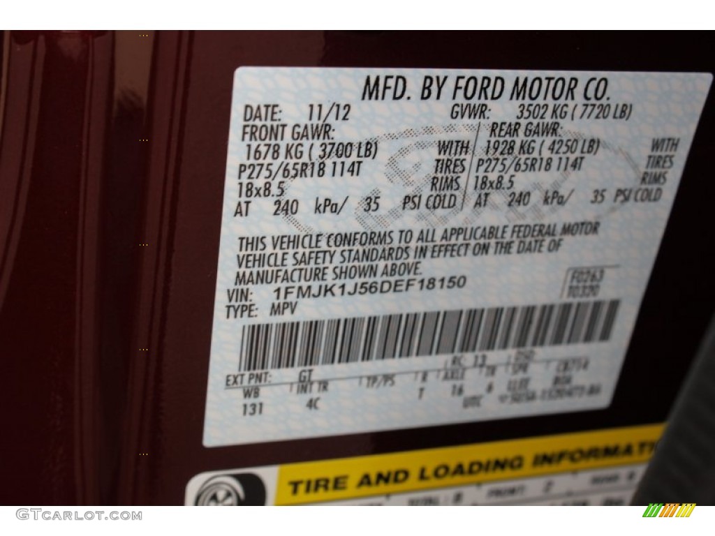 2013 Ford Expedition EL XLT 4x4 Color Code Photos
