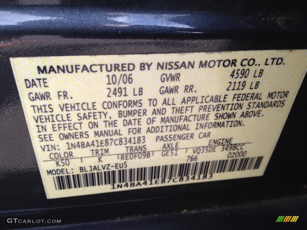 2007 Maxima 3.5 SE - Dark Slate Metallic / Charcoal photo #12