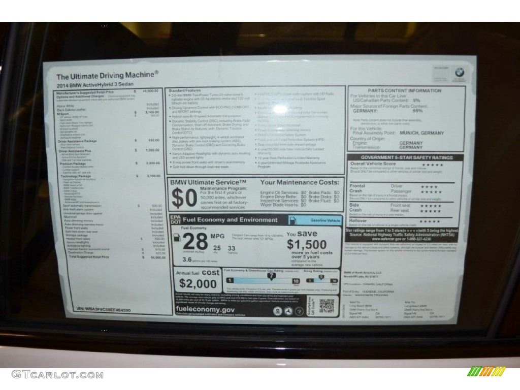 2014 BMW 3 Series ActiveHybrid 3 Window Sticker Photos