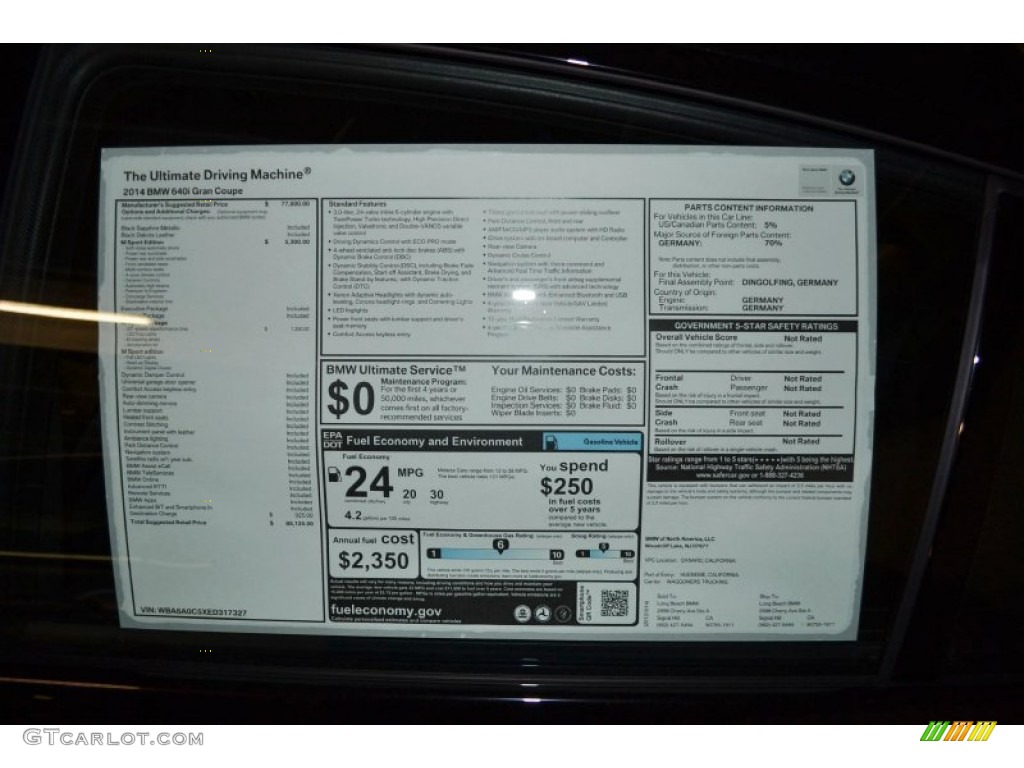 2014 BMW 6 Series 640i Gran Coupe Window Sticker Photo #86987567