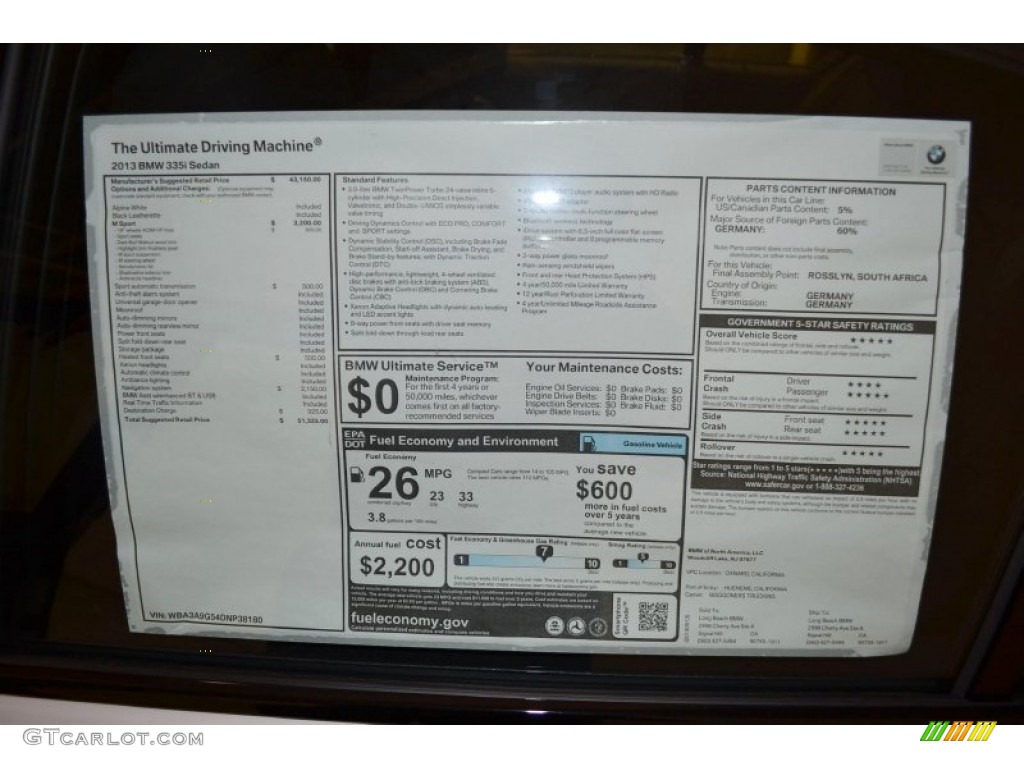2013 3 Series 335i Sedan - Alpine White / Black photo #5