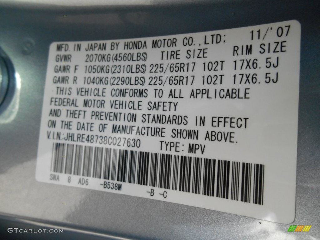 2008 CR-V EX-L 4WD - Glacier Blue Metallic / Gray photo #15