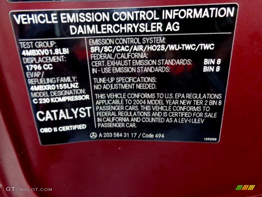 2004 C 230 Kompressor Sedan - Bordeaux Red Metallic / Charcoal photo #91