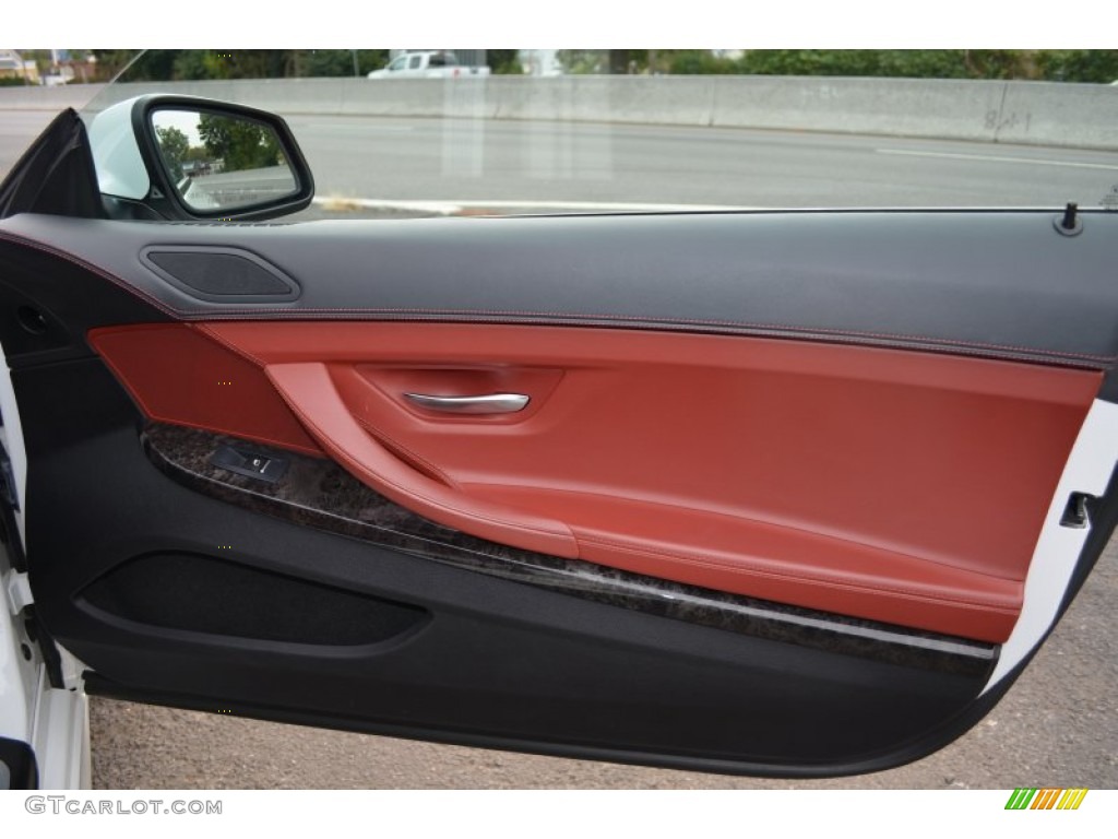2012 BMW 6 Series 650i xDrive Coupe Vermillion Red Nappa Leather Door Panel Photo #87038919