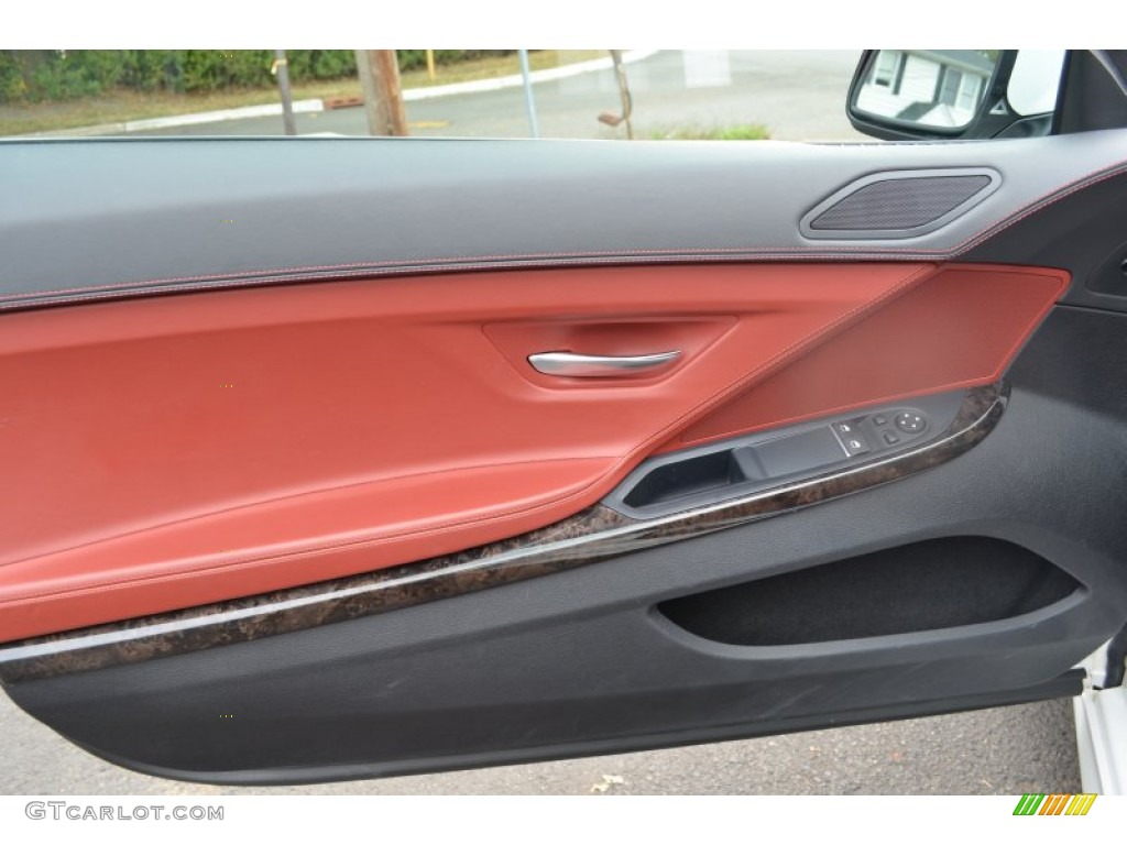2012 BMW 6 Series 650i xDrive Coupe Vermillion Red Nappa Leather Door Panel Photo #87038940