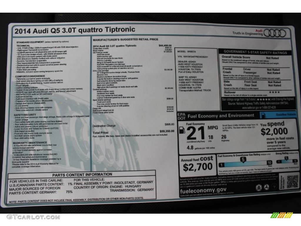 2014 Audi Q5 3.0 TFSI quattro Window Sticker Photo #87040209