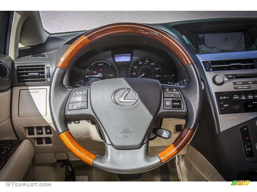 2010 Lexus RX 450h Hybrid Parchment/Brown Walnut Steering Wheel Photo #87048888