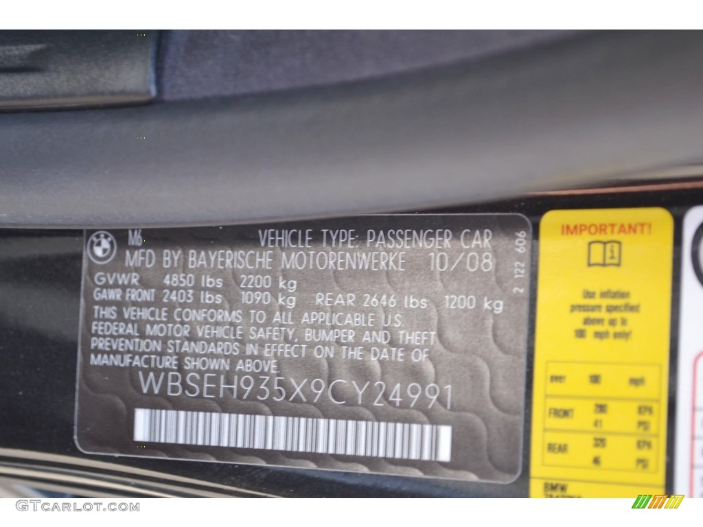 2009 BMW M6 Coupe Info Tag Photo #87051447