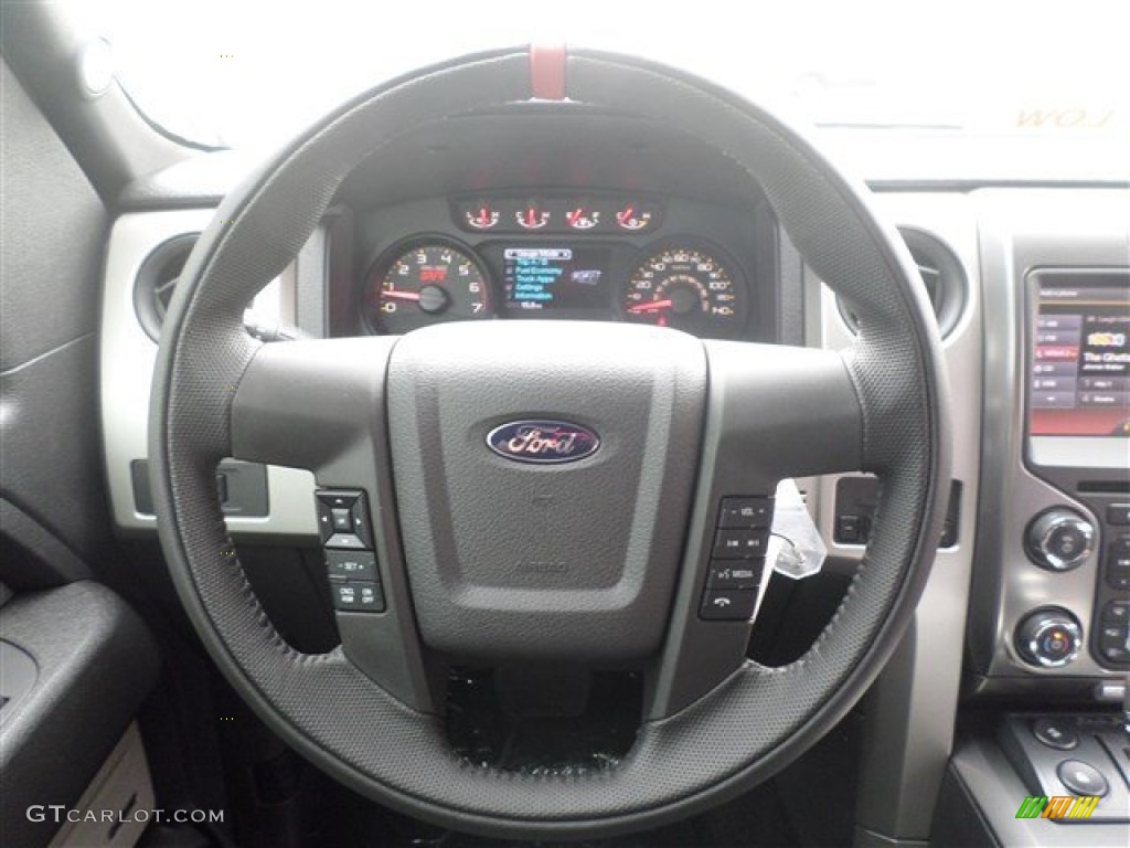 2013 Ford F150 SVT Raptor SuperCrew 4x4 Raptor Black Leather/Cloth Steering Wheel Photo #87068118