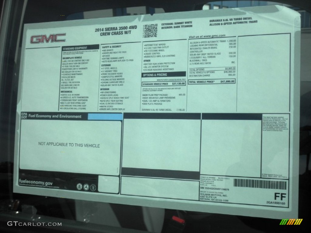 2014 GMC Sierra 3500HD Crew Cab 4x4 Dually Chassis Window Sticker Photos
