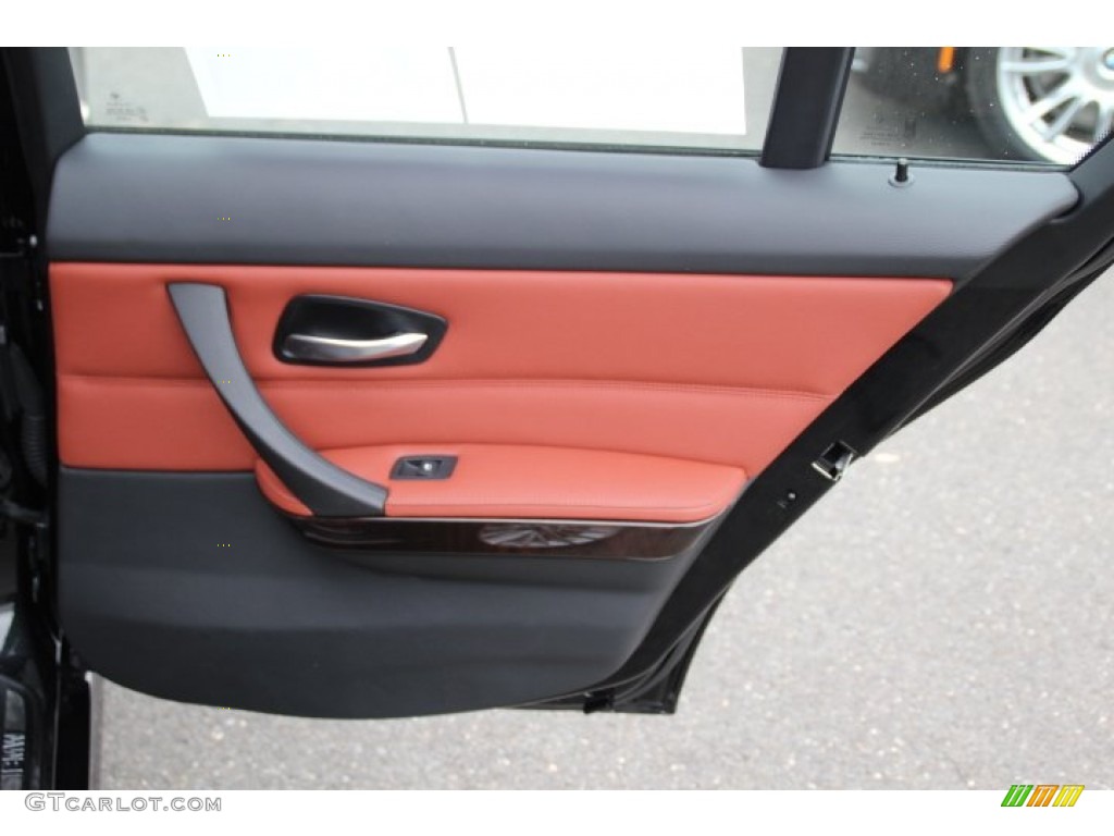 2011 BMW 3 Series 328i xDrive Sedan Coral Red/Black Dakota Leather Door Panel Photo #87079782