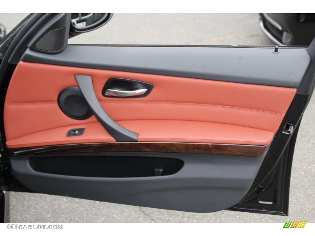 2011 BMW 3 Series 328i xDrive Sedan Coral Red/Black Dakota Leather Door Panel Photo #87079823