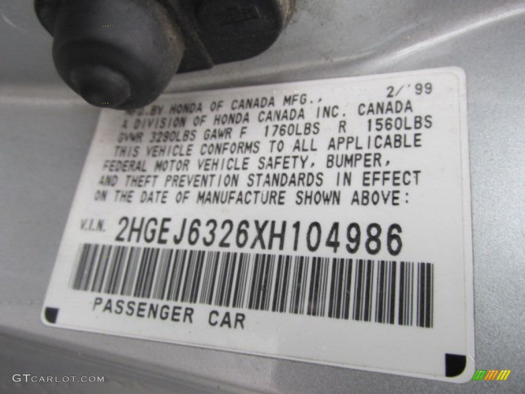 1999 Honda Civic CX Hatchback Info Tag Photo #87086475