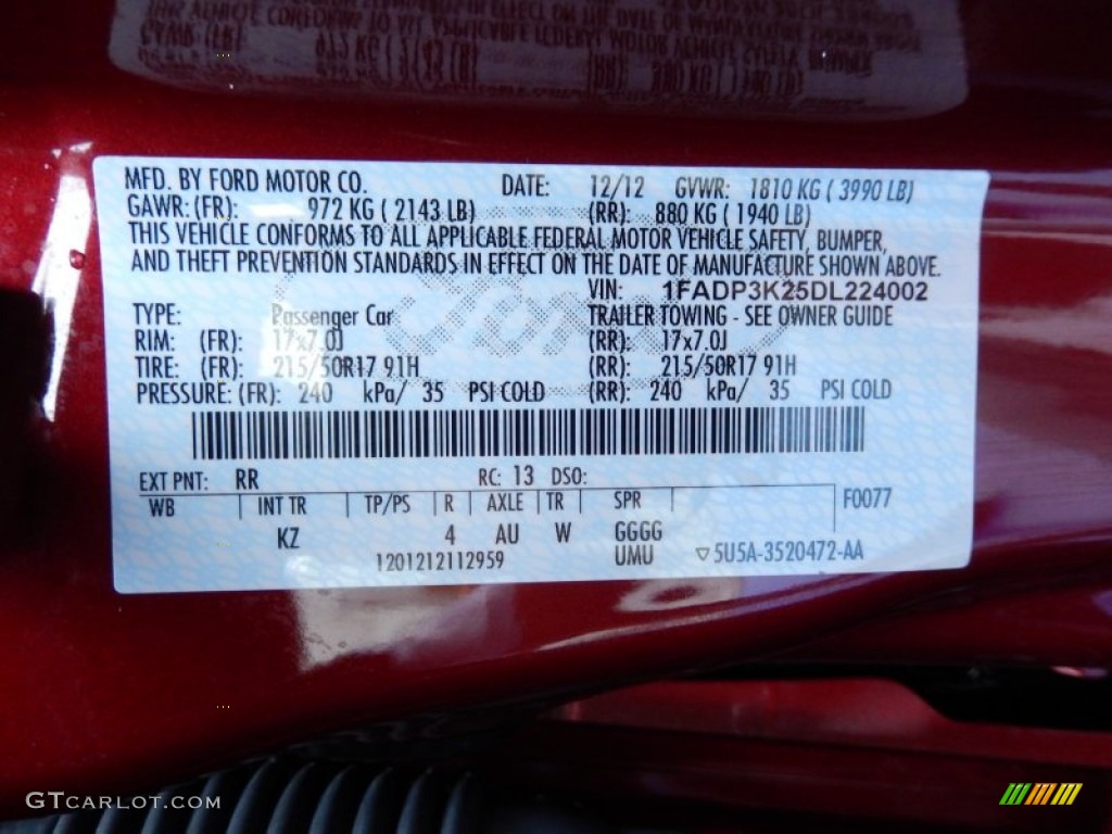2013 Focus Color Code RR for Ruby Red Photo #87109005
