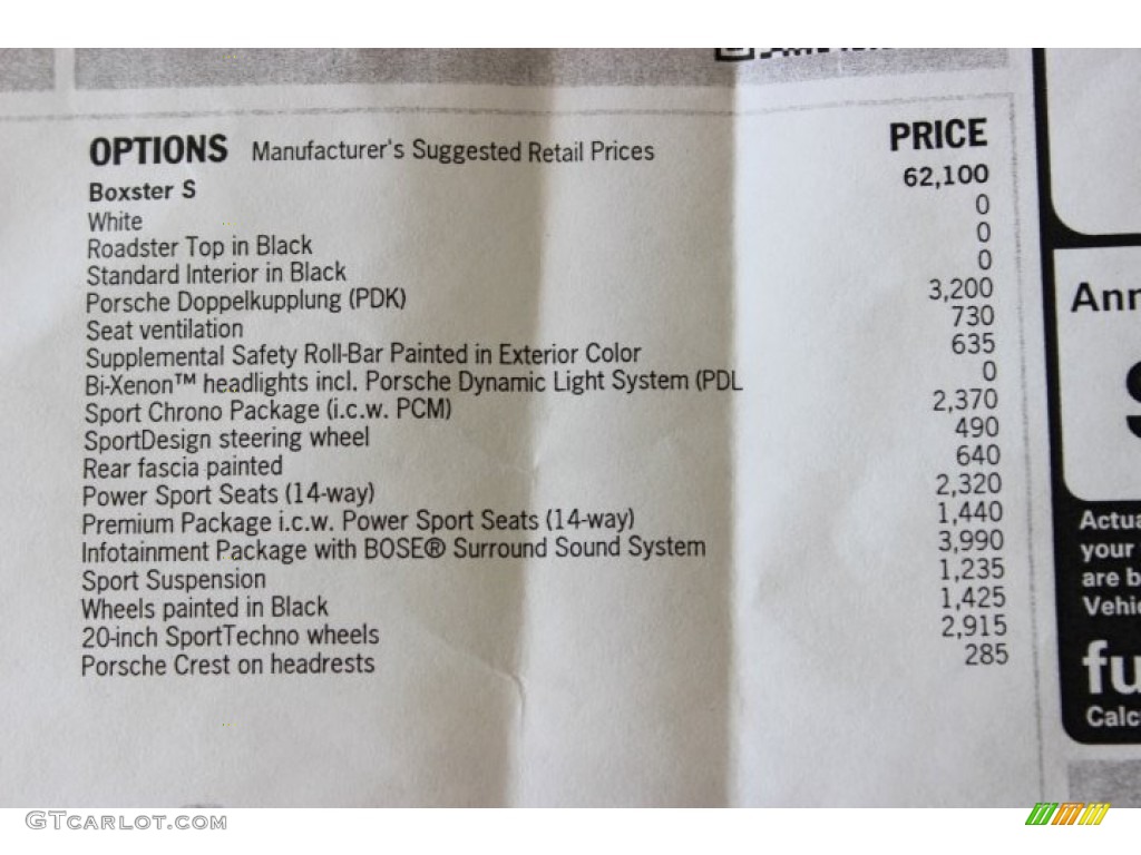 2014 Porsche Boxster S Window Sticker Photo #87111702