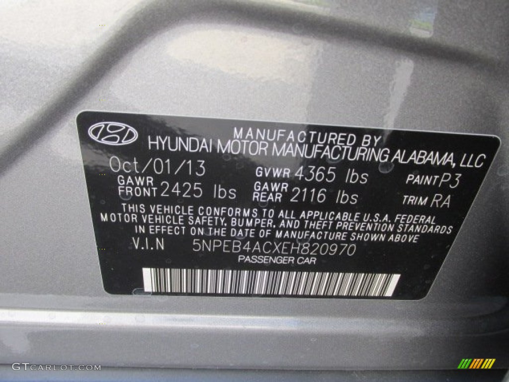 2014 Sonata Color Code P3 for Harbor Gray Metallic Photo #87114369