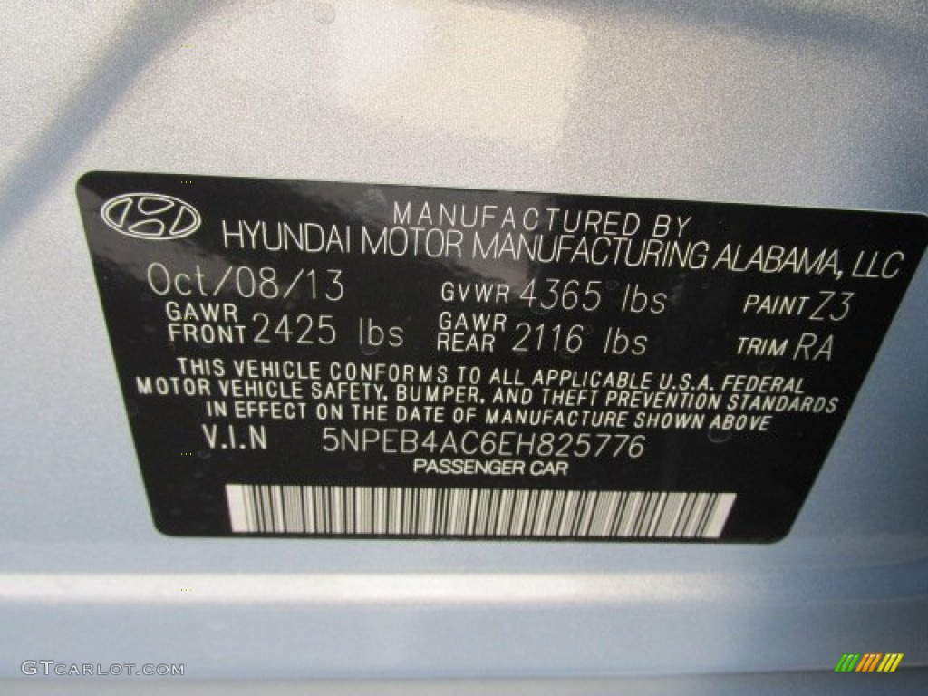 2014 Sonata Color Code Z3 for Iridescent Silver Blue Pearl Photo #87114720
