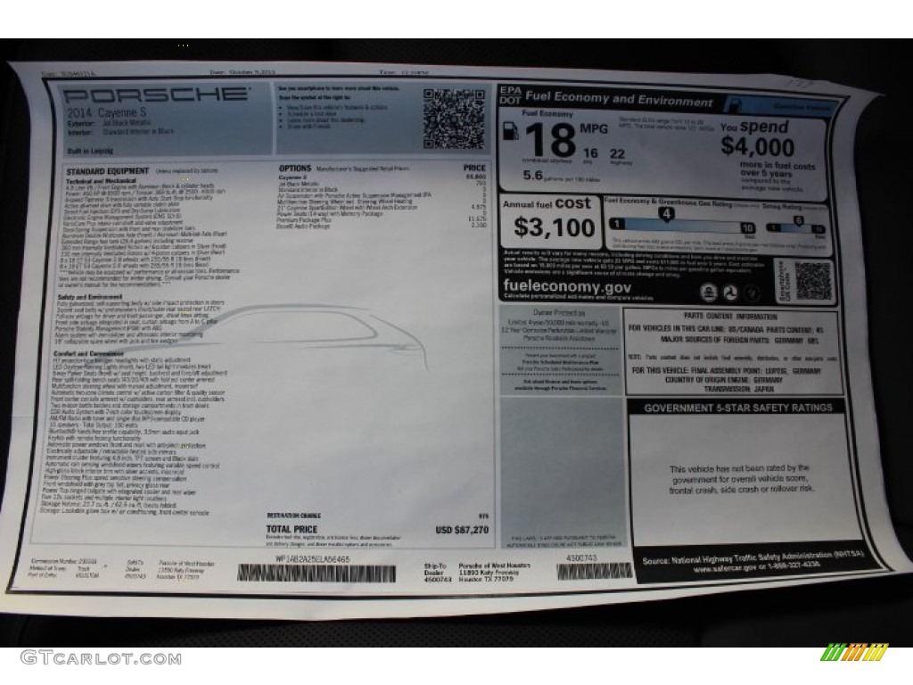 2014 Porsche Cayenne S Window Sticker Photo #87115152